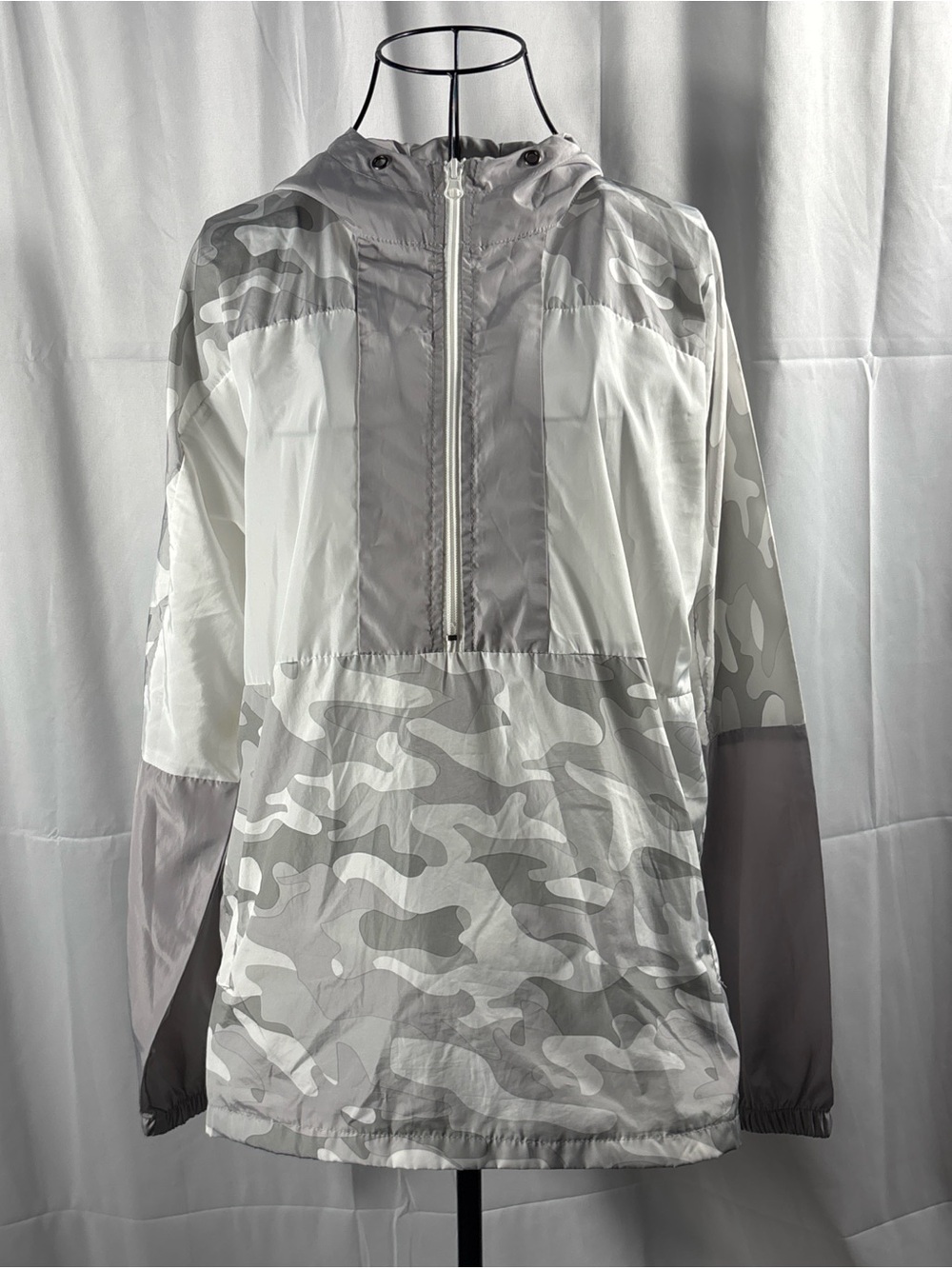 Light Gray Camo Utility Windbreaker Jacket with Hood
